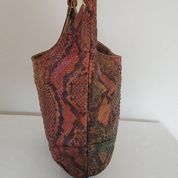 Red green orange Brown tan black rainbow leather hobo cowgirl snakeskin purse - Picture 2 of 11